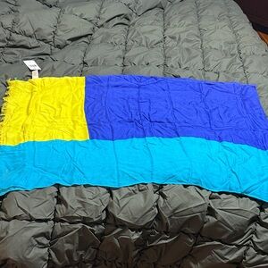 Kate Spade Cyber Color Block Scarf. Teal, Blue, Yellow, Green, Black